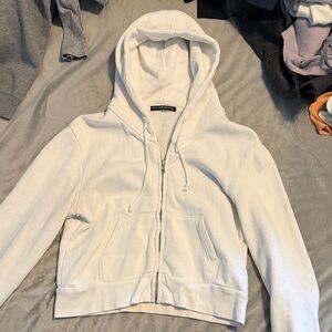 Brandy Melville White Cozy Zip-Up Hoodie Jacket